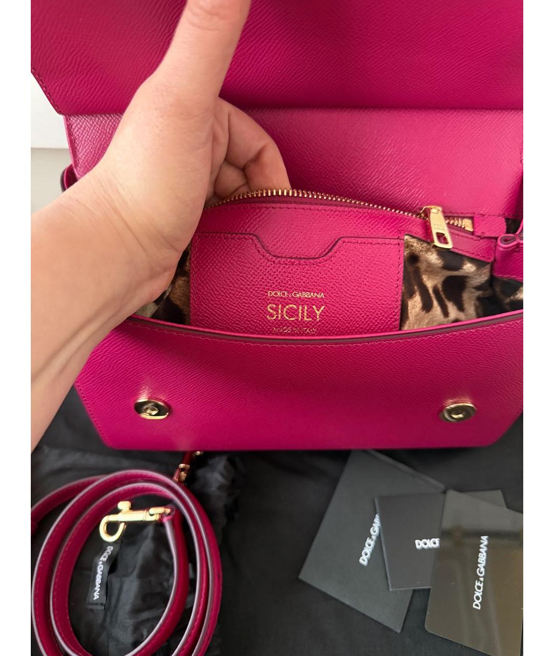 DOLCE&GABBANA Розовая кожаная сумка через плечо, фото 4