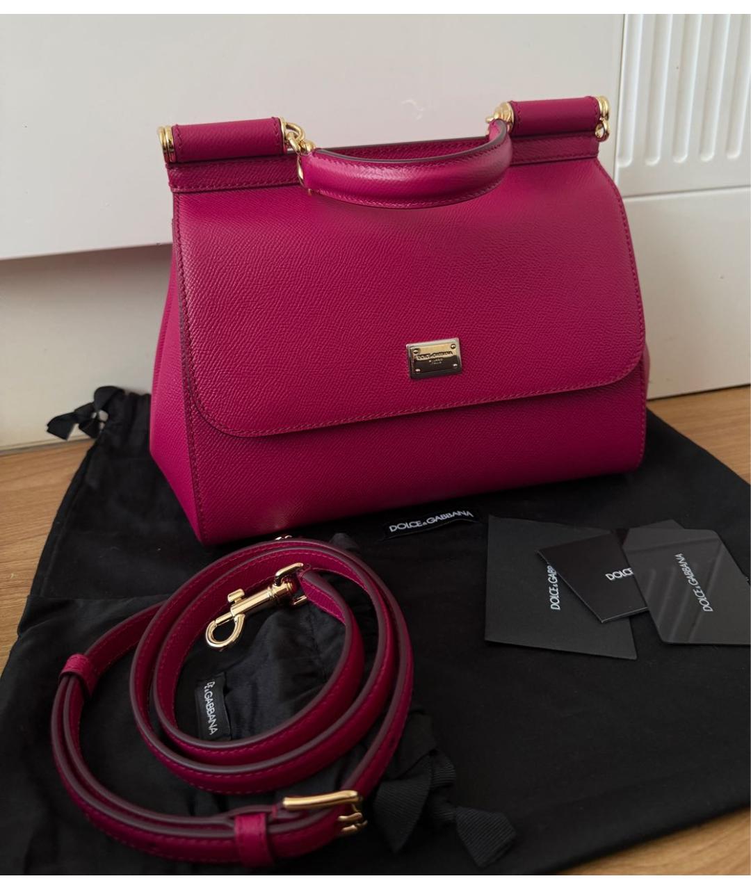 DOLCE&GABBANA Розовая кожаная сумка через плечо, фото 2