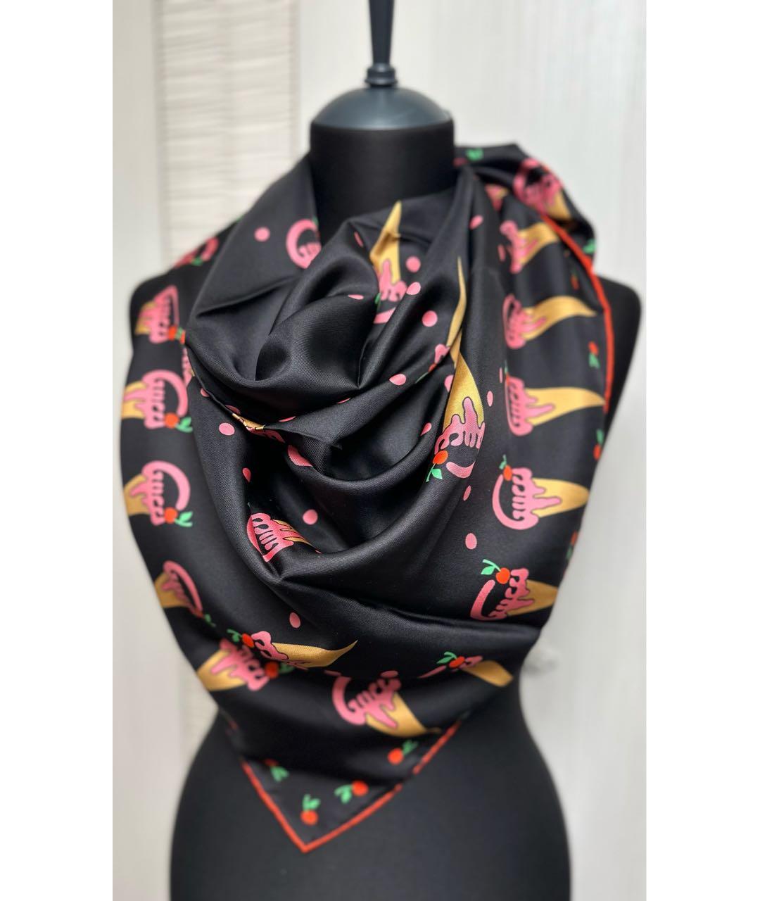 GUCCI Черный шелковый платок, фото 3