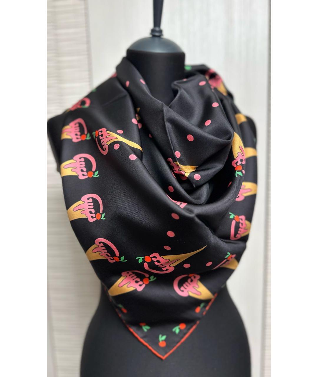 GUCCI Черный шелковый платок, фото 2