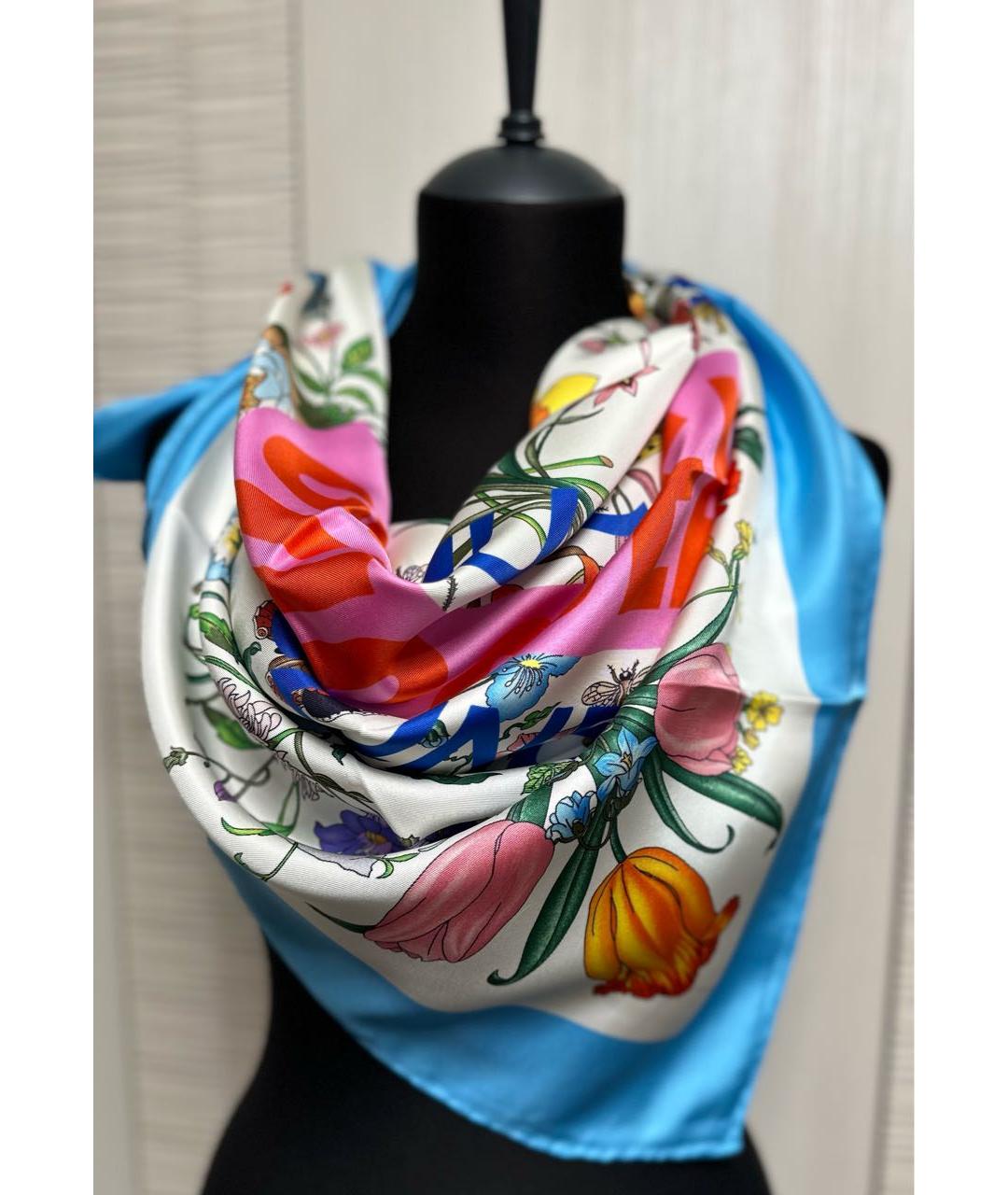 GUCCI Голубой шелковый платок, фото 7