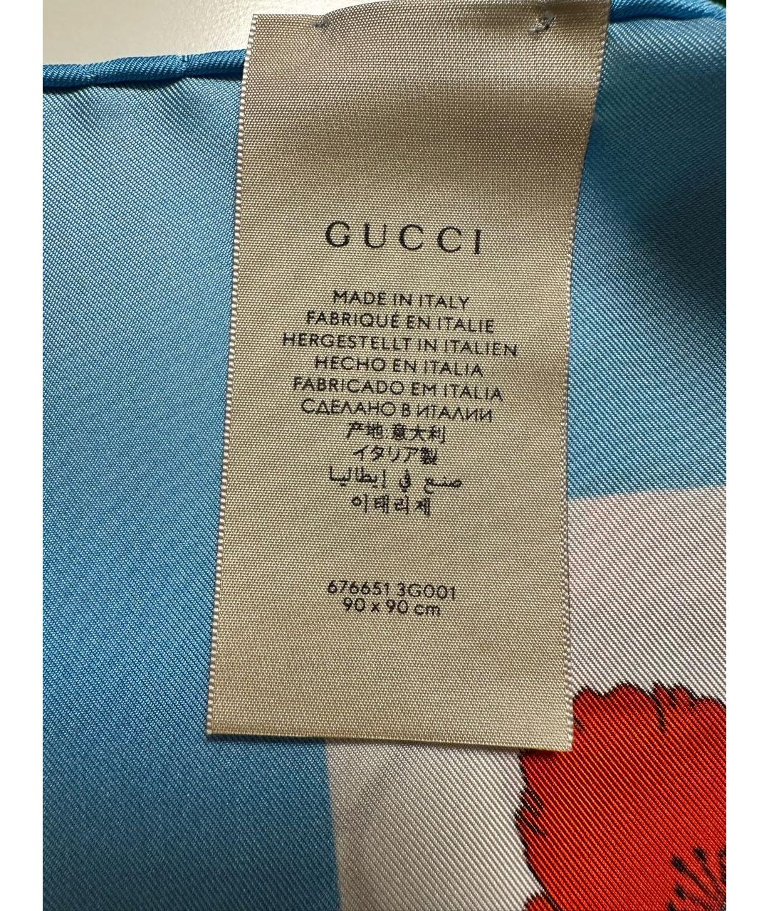 GUCCI Голубой шелковый платок, фото 6