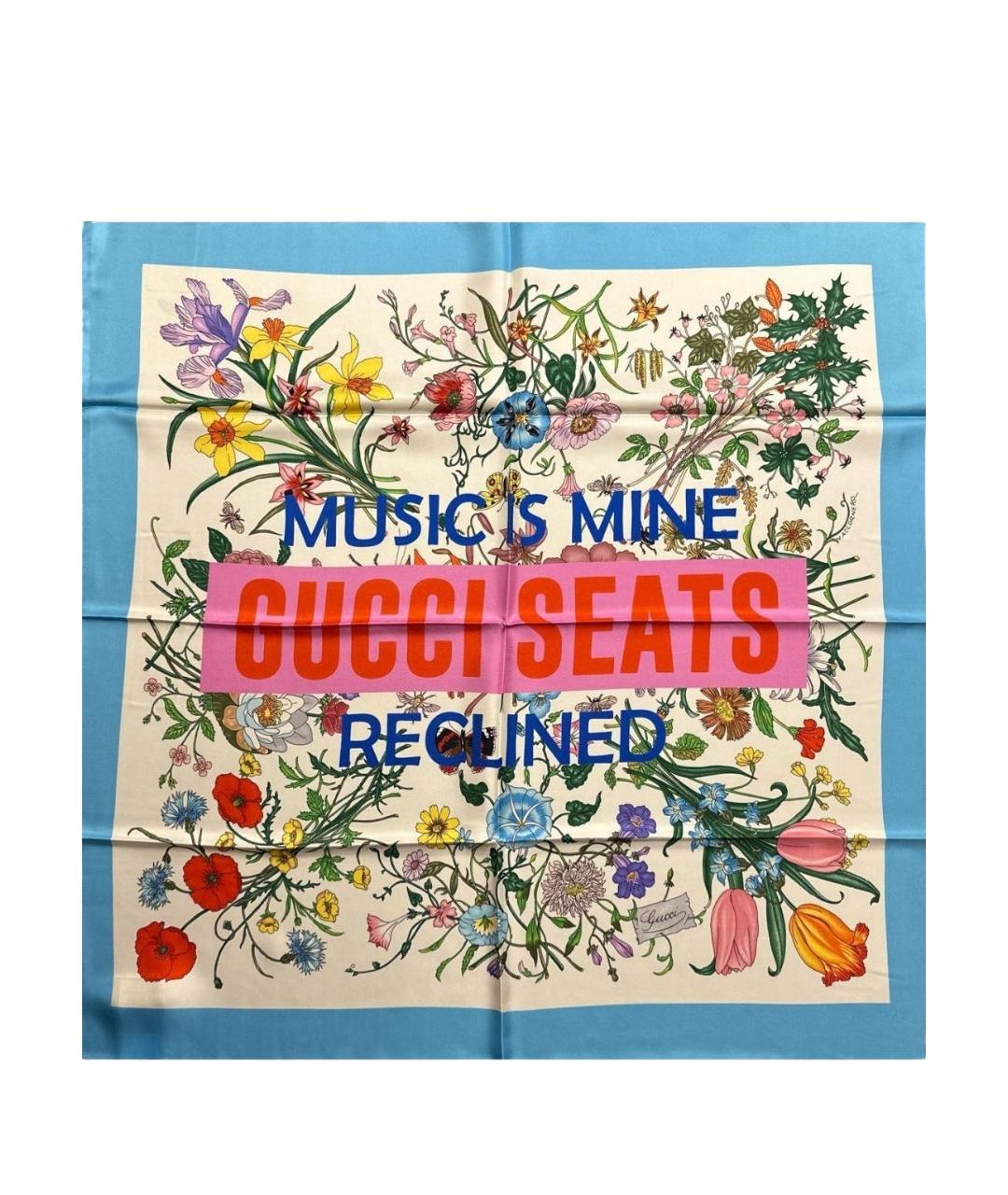 GUCCI Голубой шелковый платок, фото 1