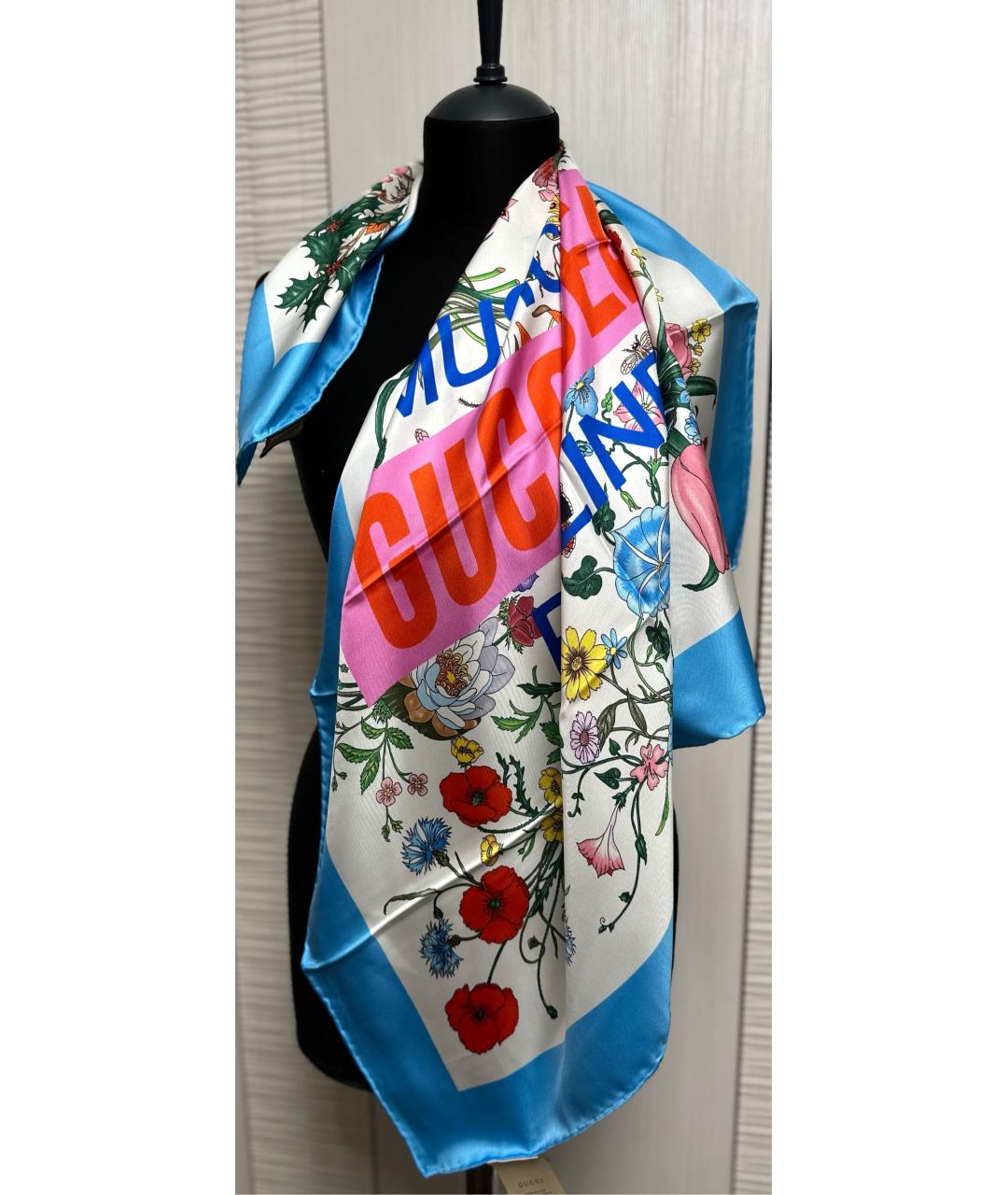 GUCCI Голубой шелковый платок, фото 2