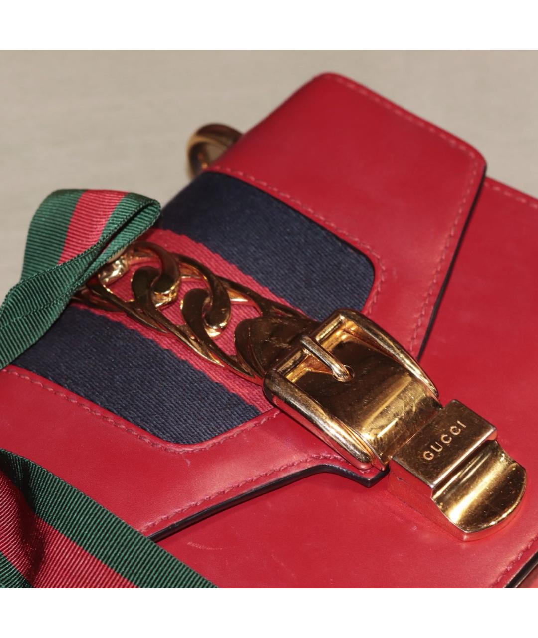 GUCCI Красная кожаная сумка через плечо, фото 4