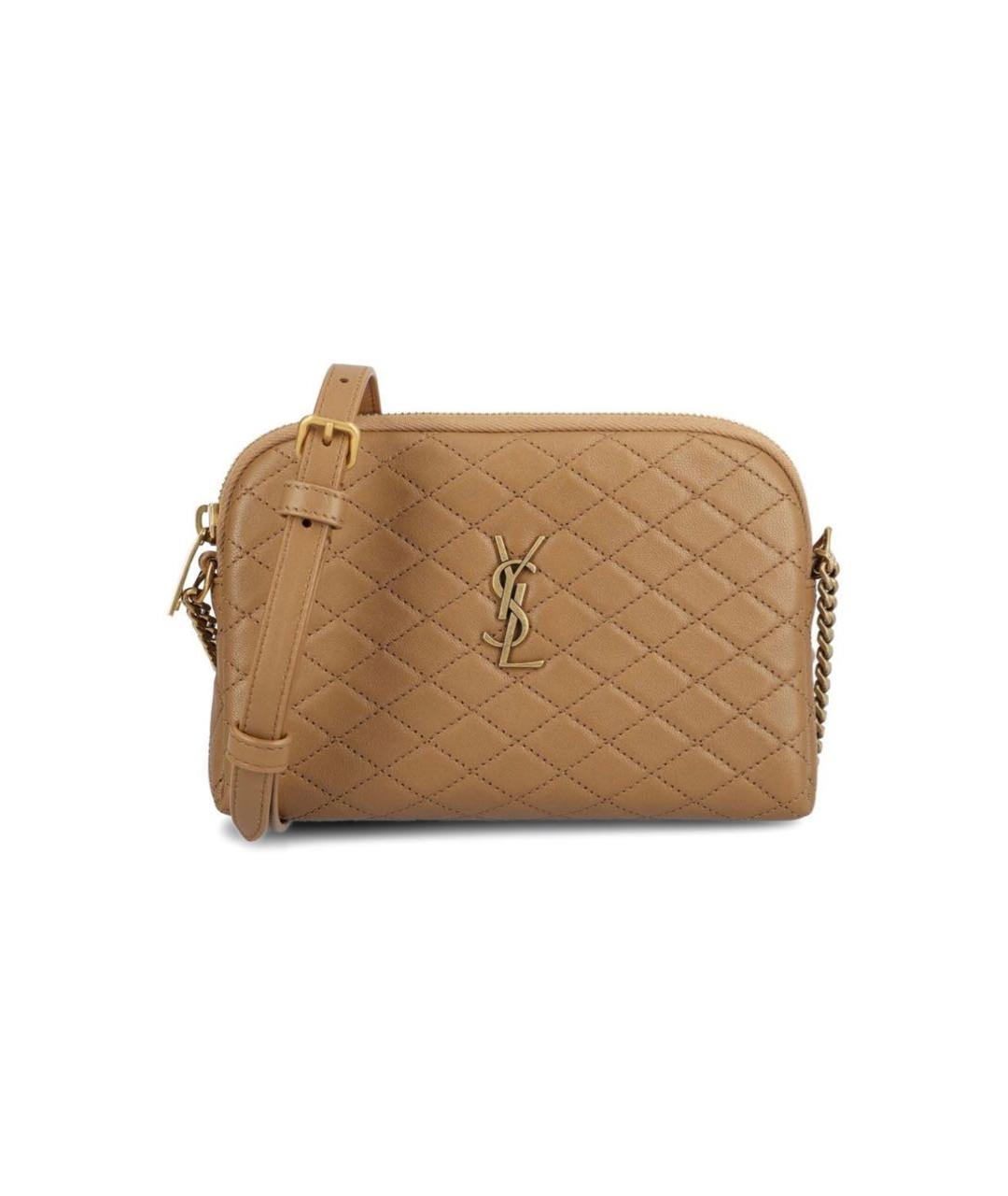 SAINT LAURENT Бежевая кожаная сумка через плечо, фото 6