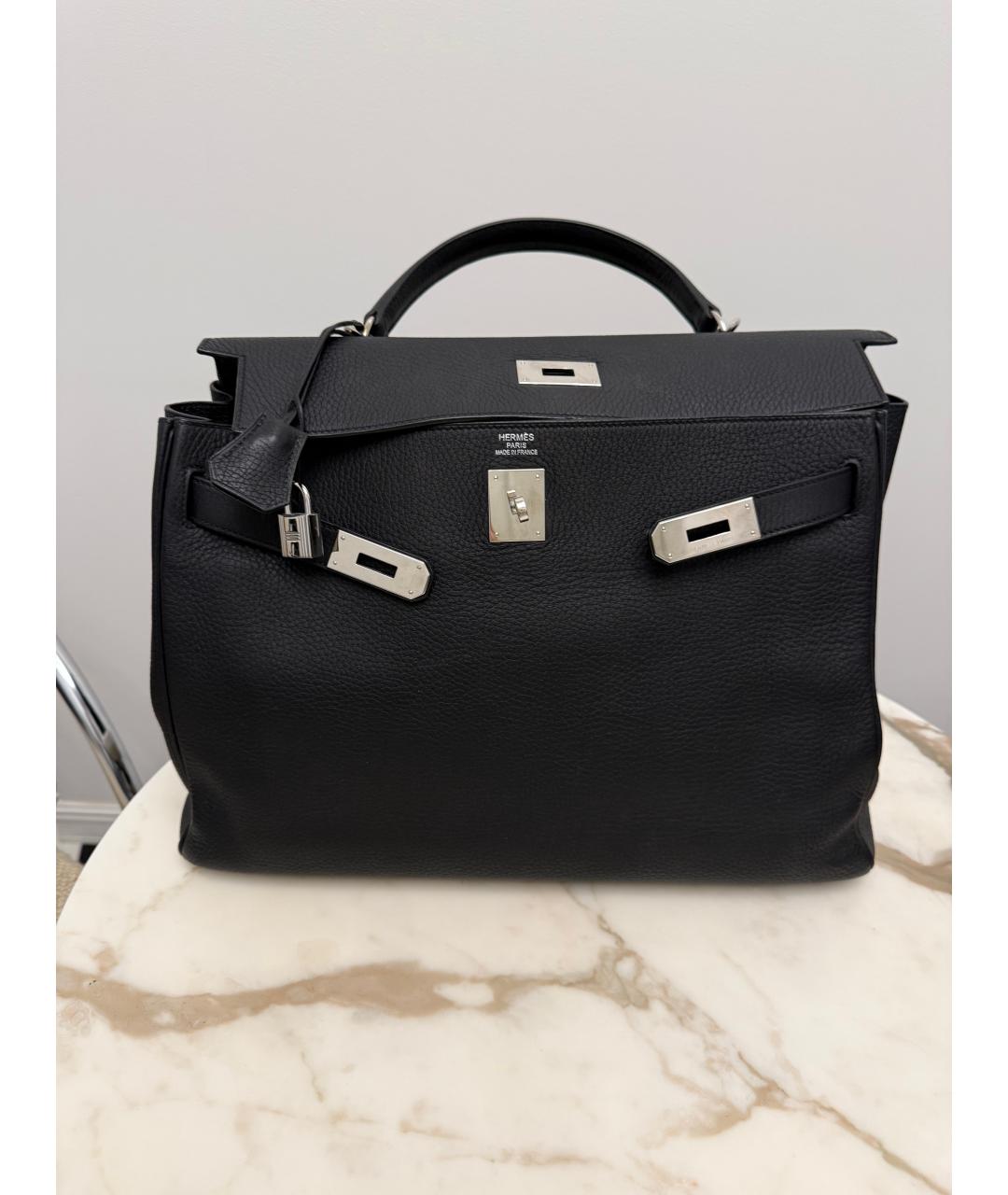 HERMES Черная кожаная сумка с короткими ручками, фото 4
