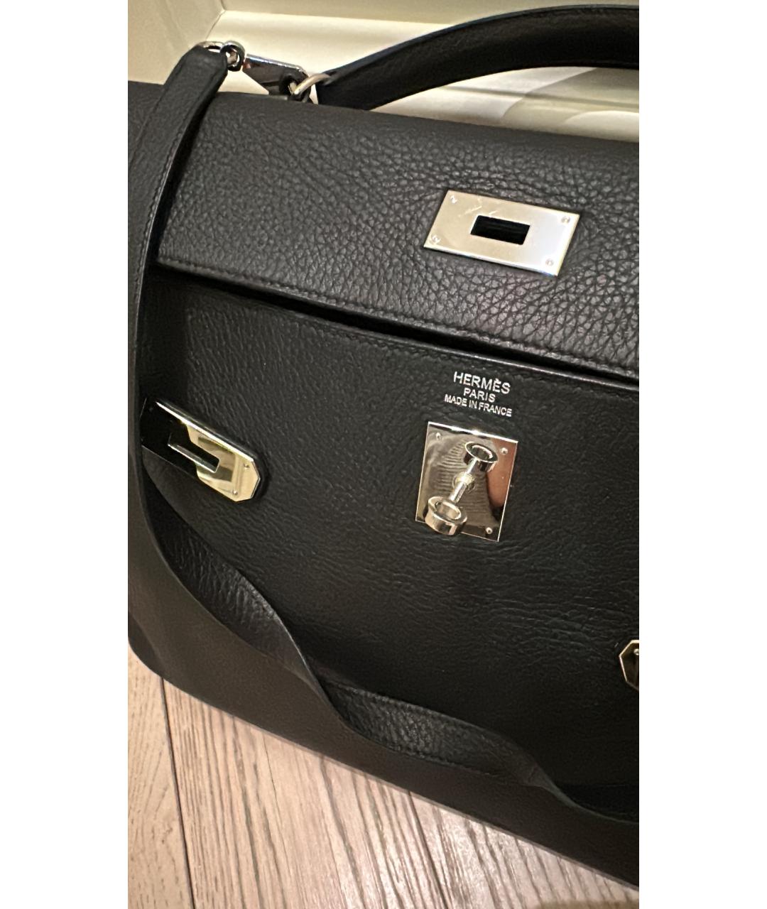 HERMES Черная кожаная сумка с короткими ручками, фото 2
