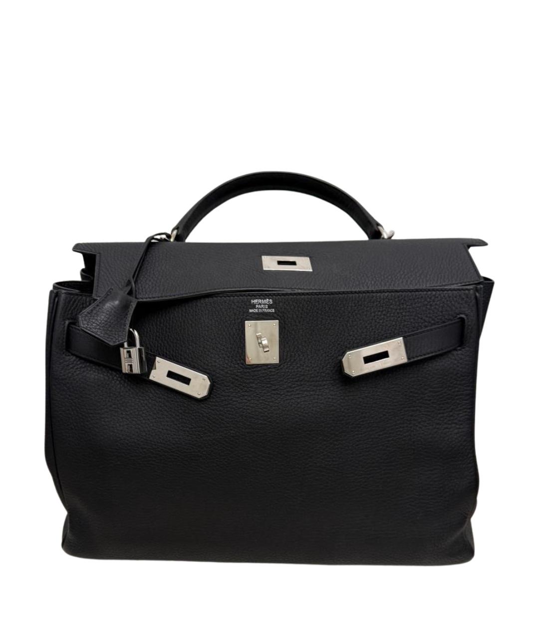 HERMES Черная кожаная сумка с короткими ручками, фото 1