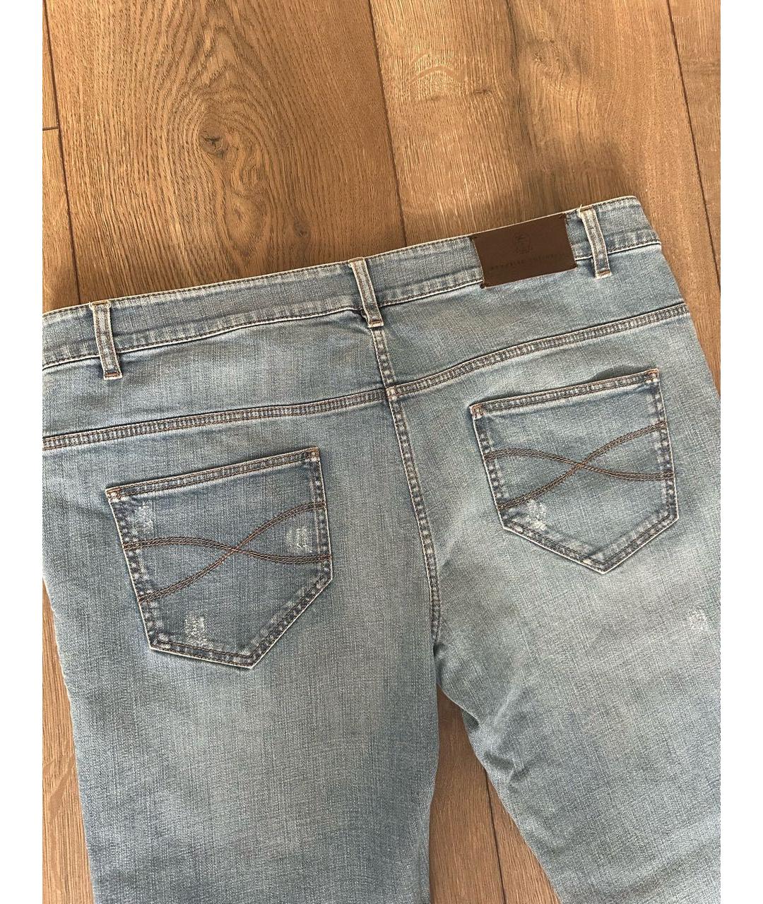 BRUNELLO CUCINELLI Голубые хлопковые джинсы слим, фото 6