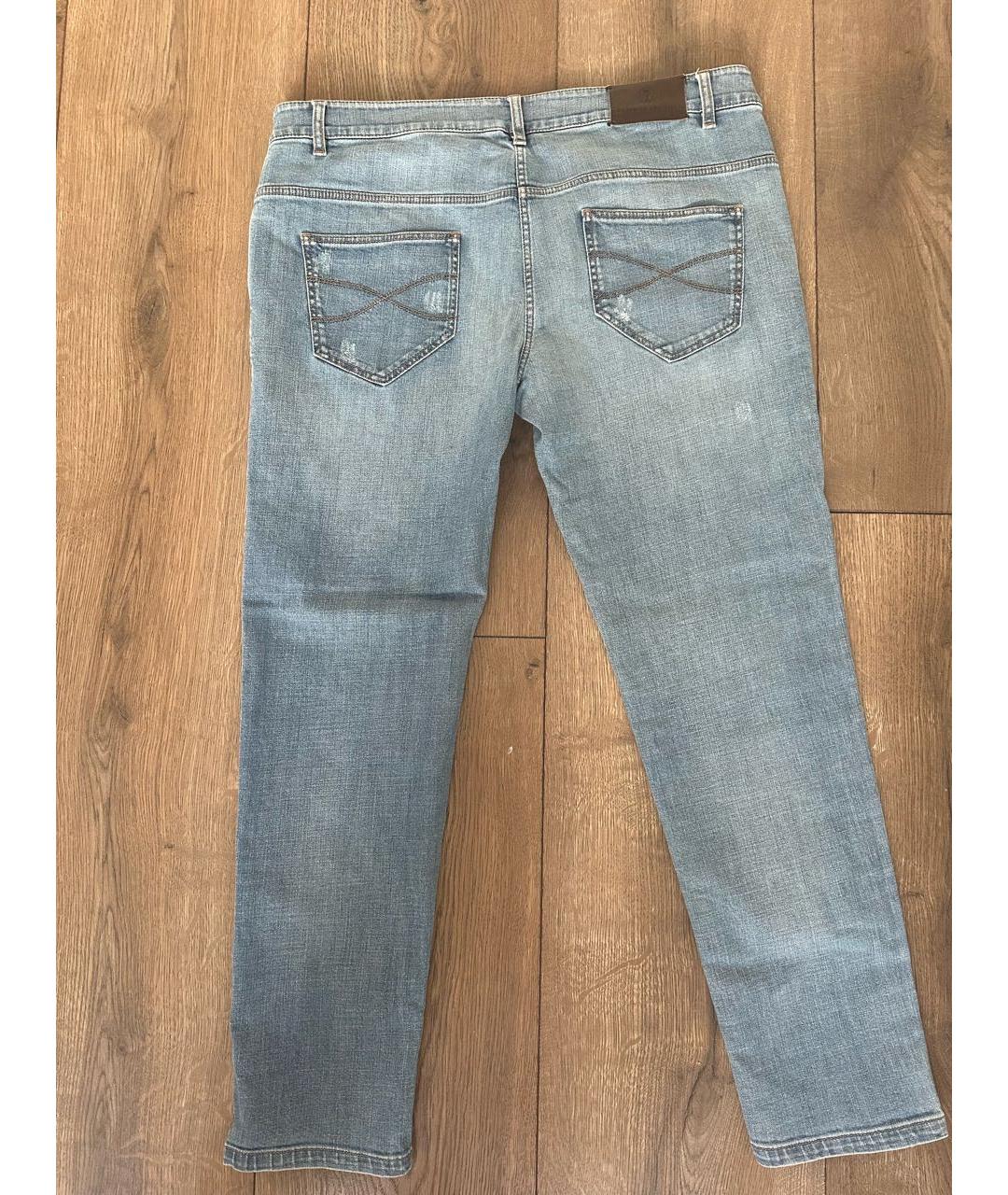 BRUNELLO CUCINELLI Голубые хлопковые джинсы слим, фото 2