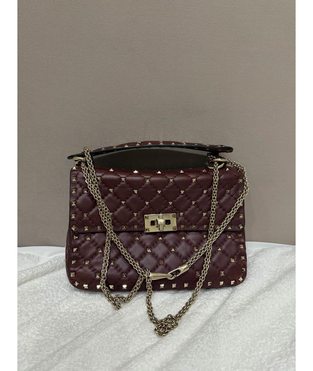 VALENTINO Бордовая кожаная сумка с короткими ручками, фото 2