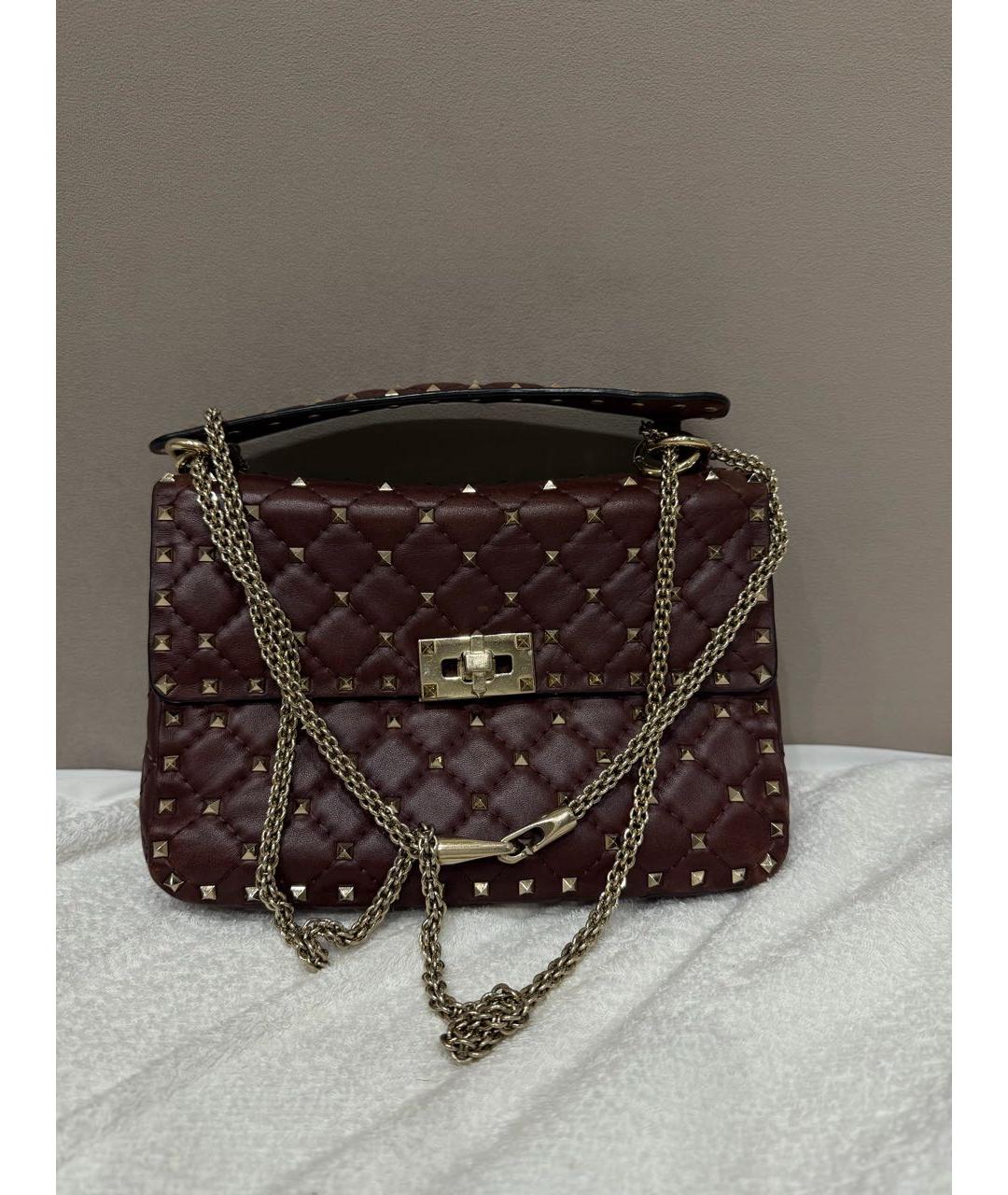 VALENTINO Бордовая кожаная сумка с короткими ручками, фото 9