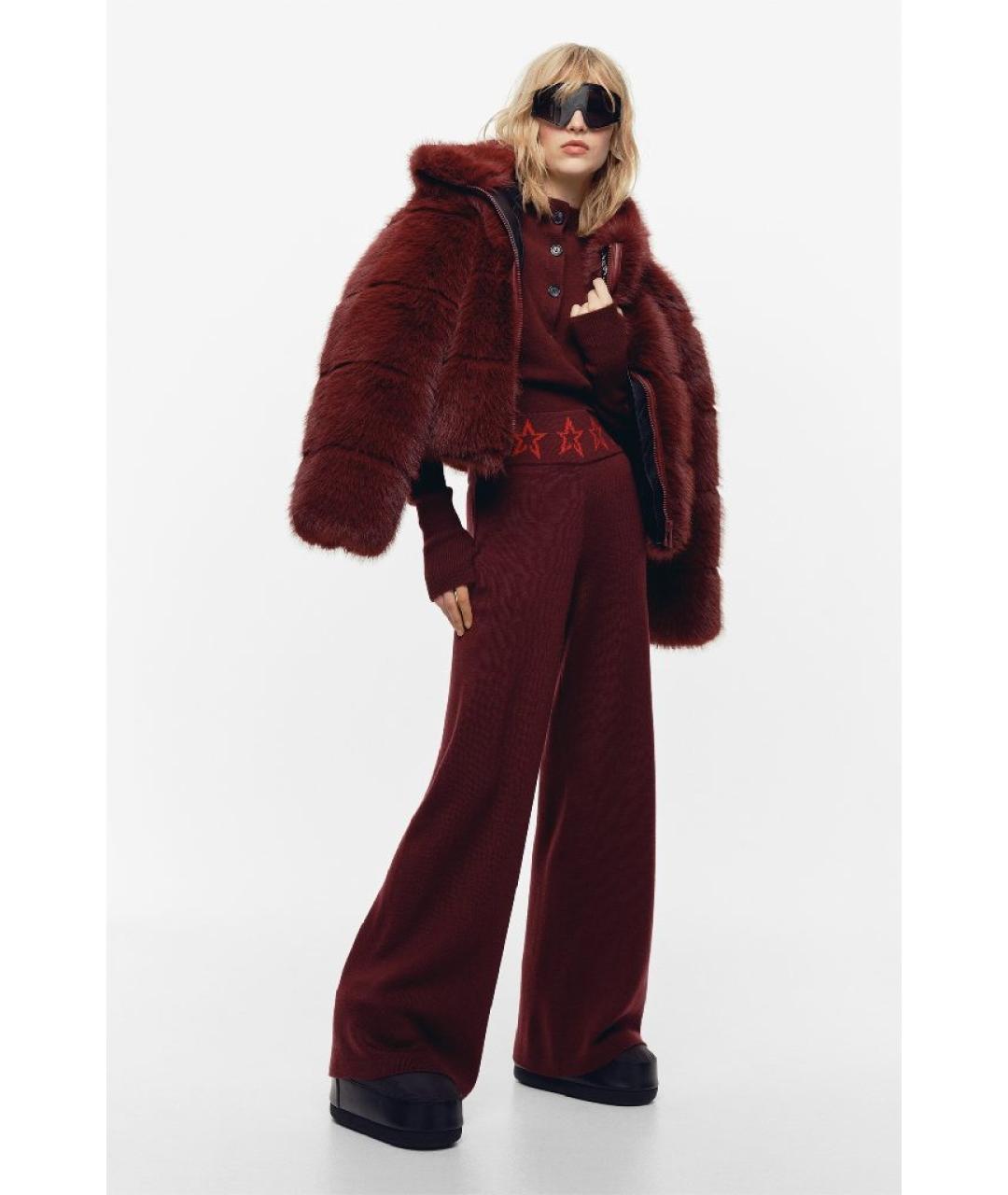 PERFECT MOMENT Бордовые шерстяные прямые брюки, фото 4