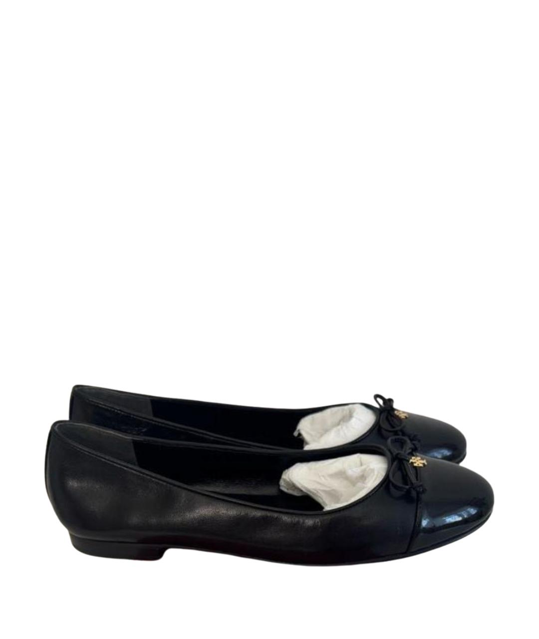 TORY BURCH Черные кожаные балетки, фото 1