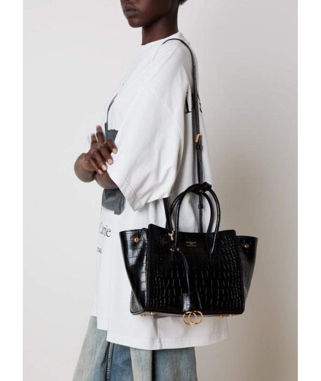 BALENCIAGA Черная кожаная сумка тоут, фото 2