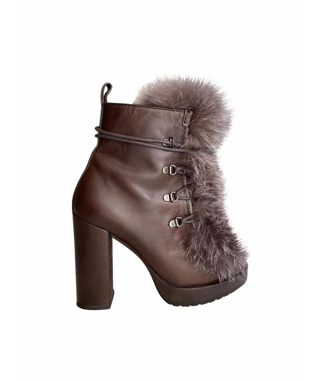 BRUNELLO CUCINELLI Коричневые кожаные ботильоны, фото 1