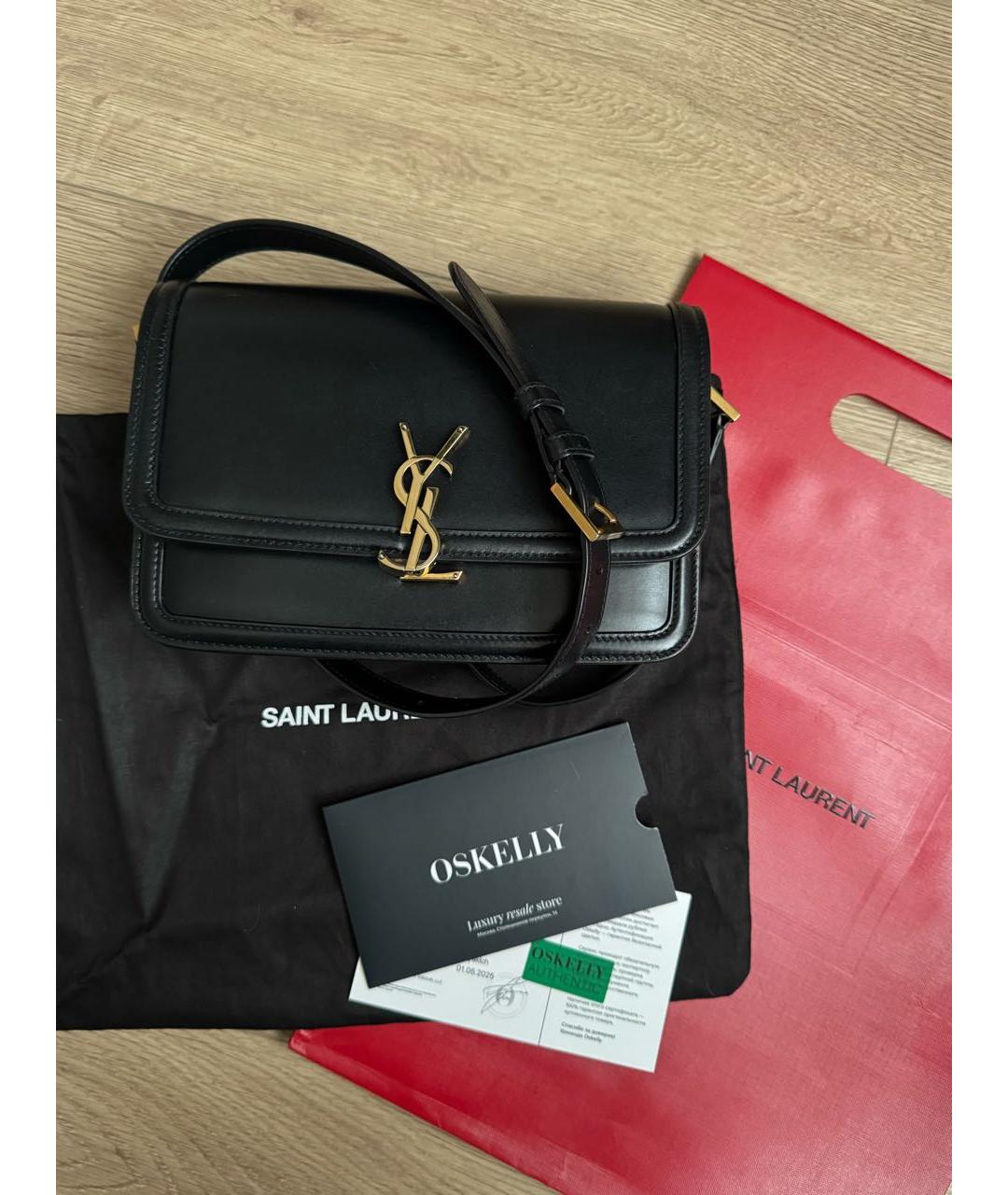 SAINT LAURENT Черная кожаная сумка через плечо, фото 6