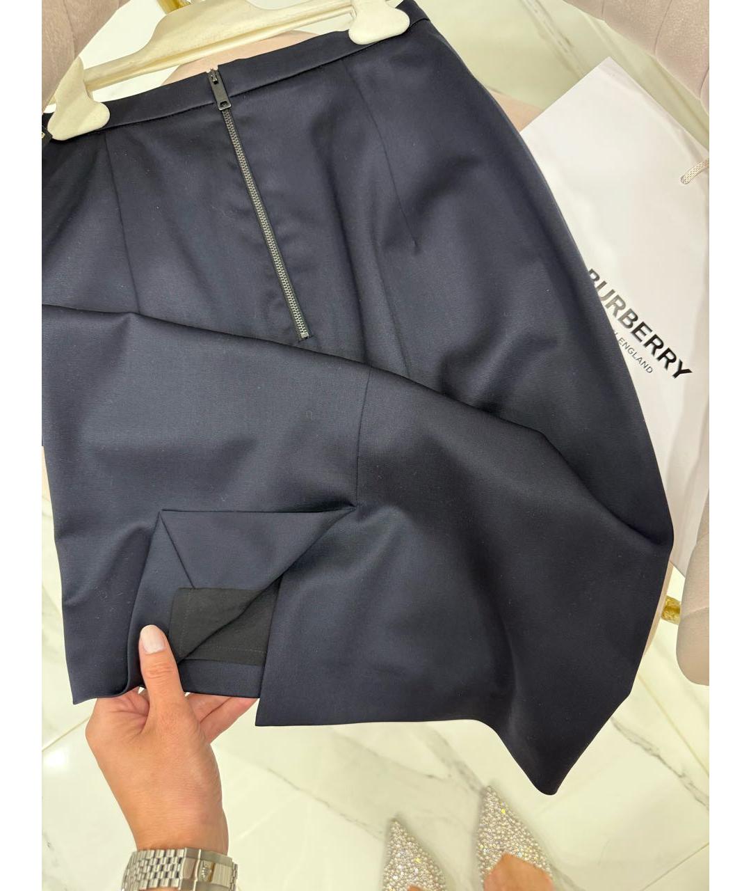 BURBERRY Темно-синяя шерстяная юбка миди, фото 7