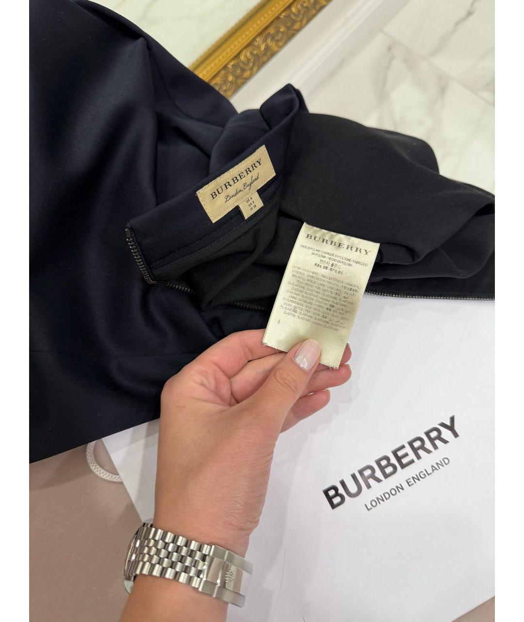 BURBERRY Темно-синяя шерстяная юбка миди, фото 4