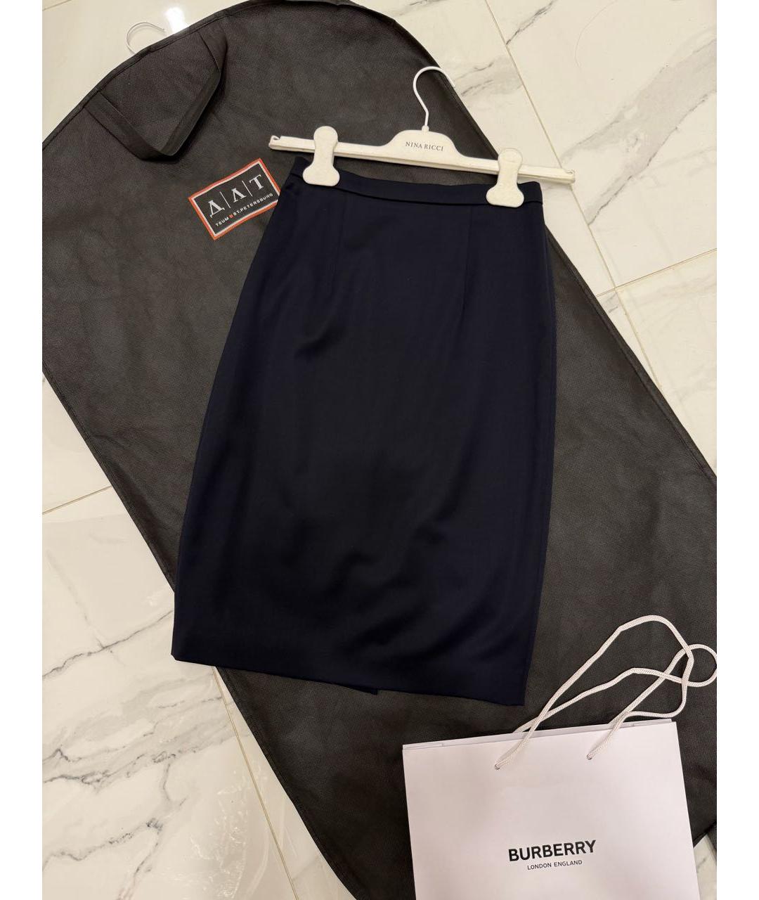BURBERRY Темно-синяя шерстяная юбка миди, фото 9