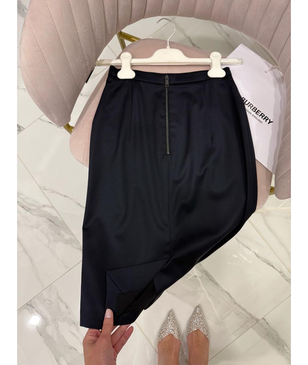 BURBERRY Темно-синяя шерстяная юбка миди, фото 3