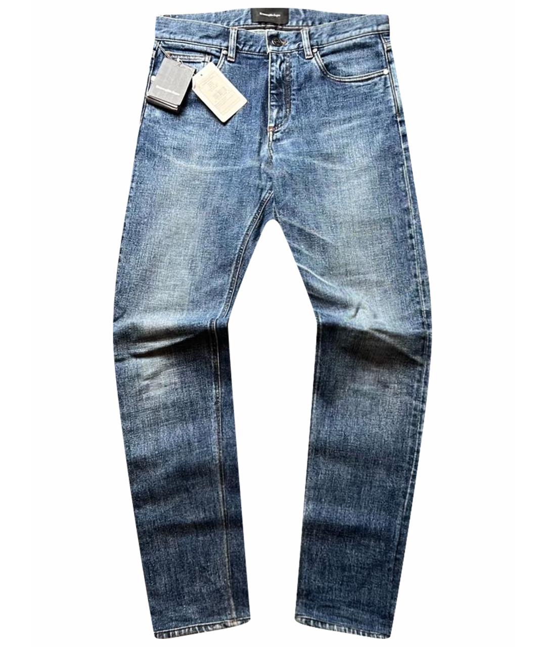 ERMENEGILDO ZEGNA XXX Синие хлопко-эластановые прямые джинсы, фото 1