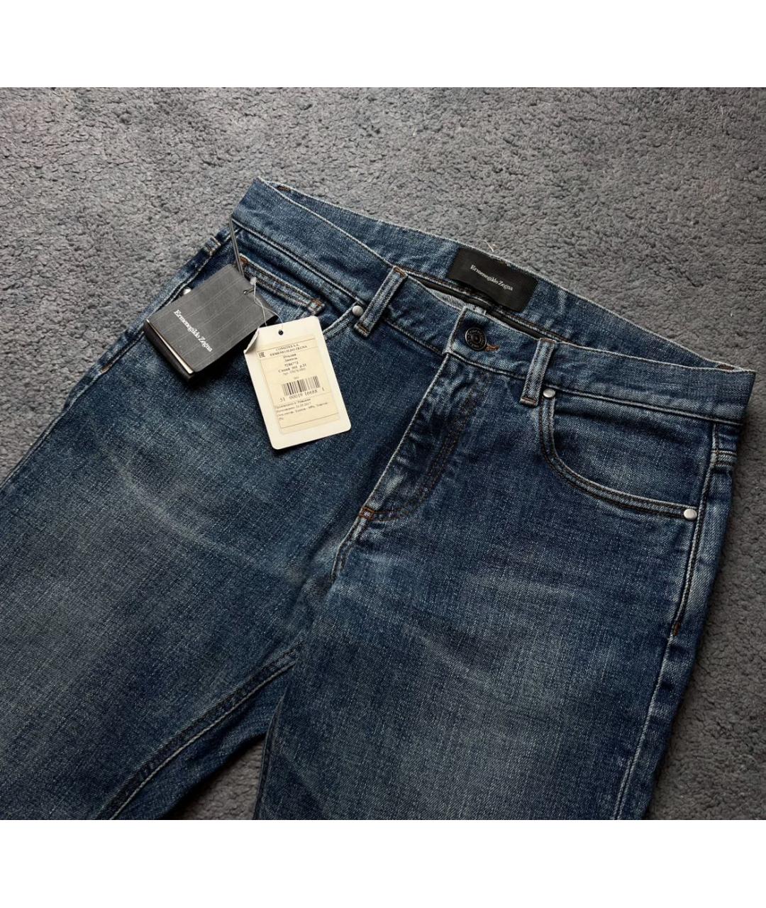 ERMENEGILDO ZEGNA XXX Синие хлопко-эластановые прямые джинсы, фото 2