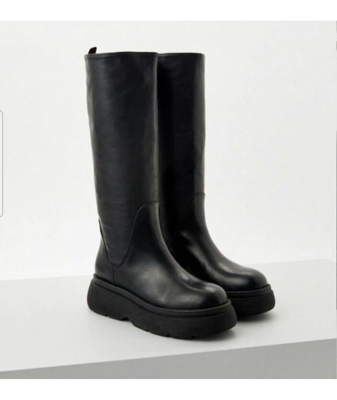 WEEKEND MAX MARA Черные кожаные сапоги, фото 6