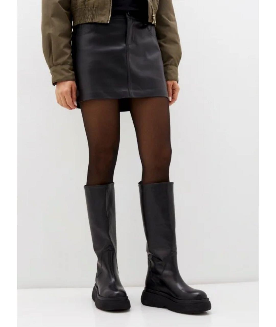 WEEKEND MAX MARA Черные кожаные сапоги, фото 5