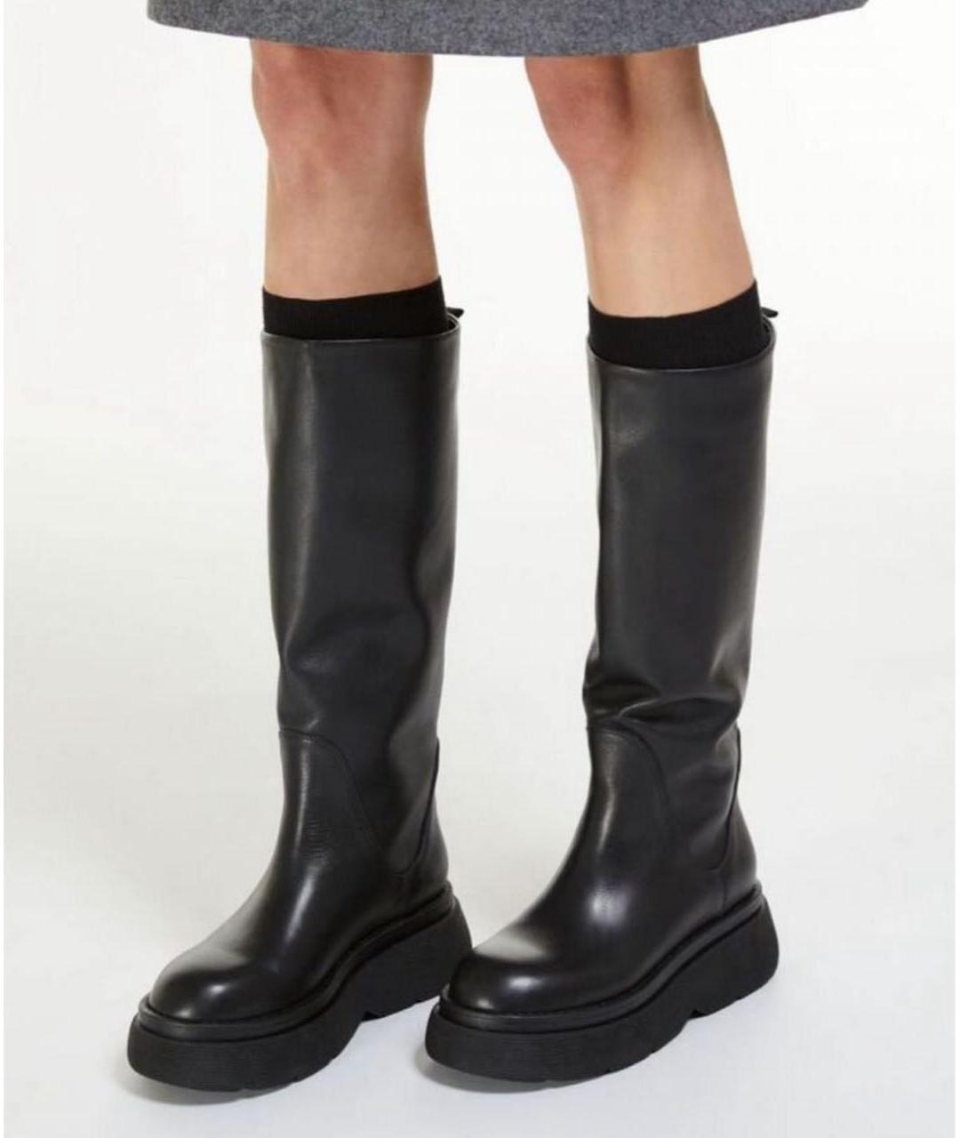 WEEKEND MAX MARA Черные кожаные сапоги, фото 3