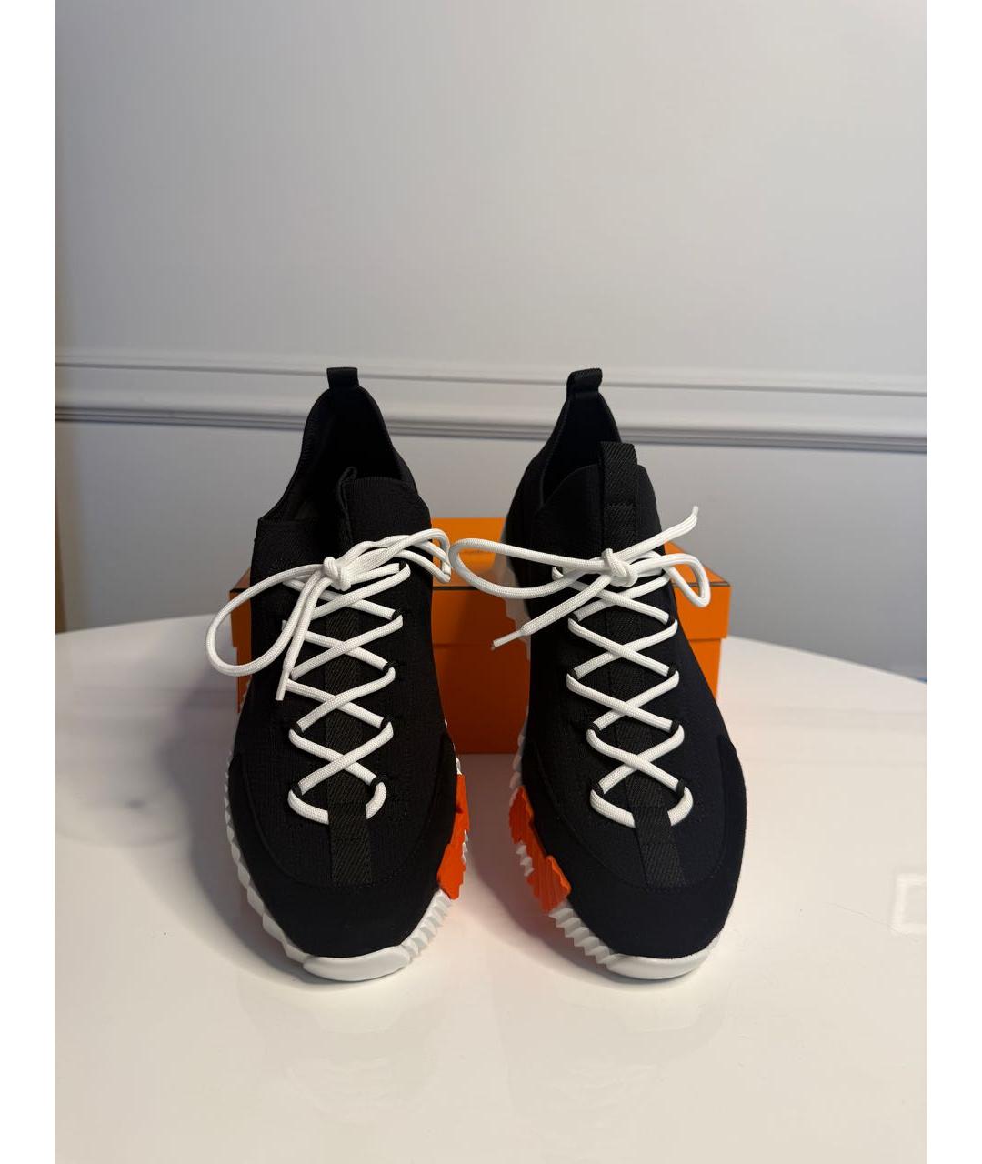 HERMES Черные неопреновые низкие кроссовки / кеды, фото 2