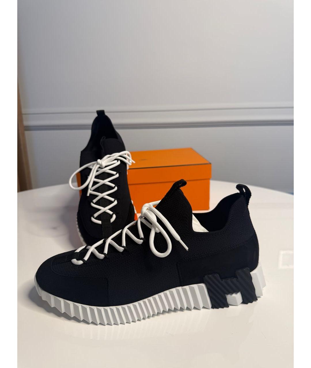 HERMES Черные неопреновые низкие кроссовки / кеды, фото 5