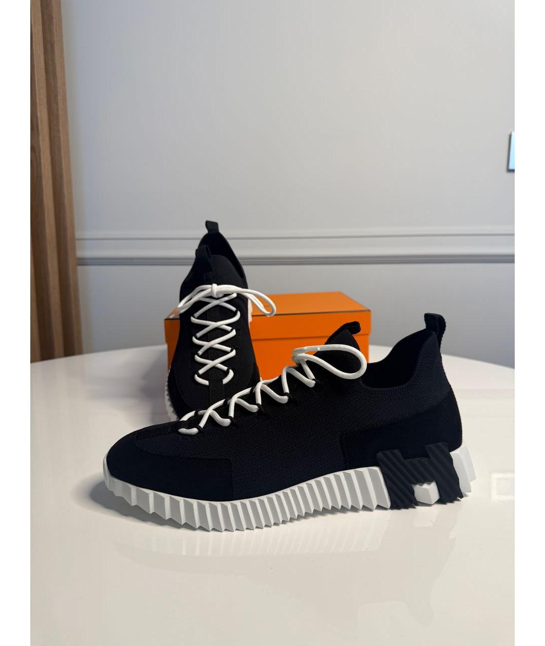 HERMES Черные неопреновые низкие кроссовки / кеды, фото 5