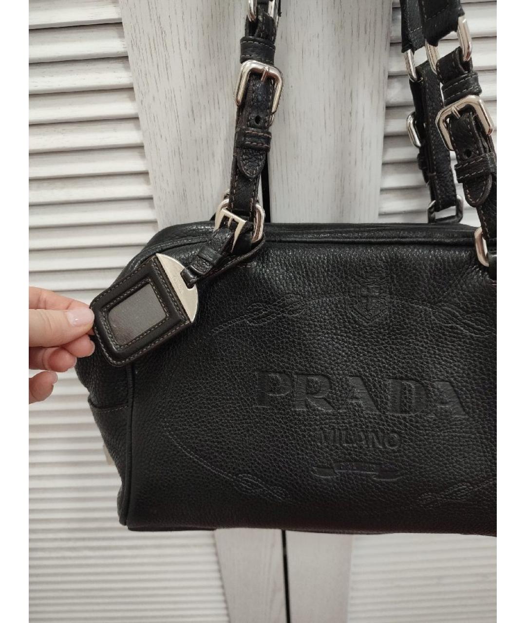 PRADA Черная кожаная сумка с короткими ручками, фото 2