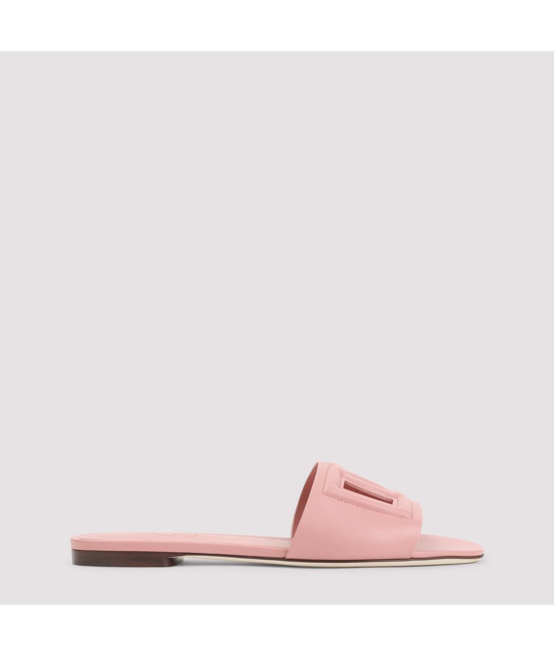 DOLCE&GABBANA Розовые кожаные шлепанцы, фото 2