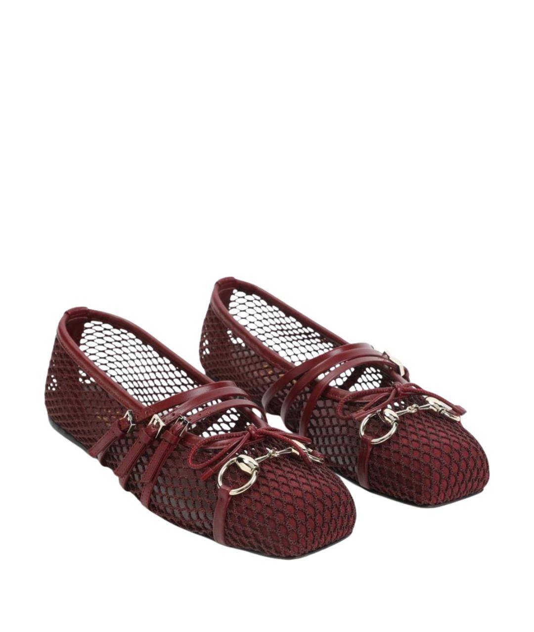 GUCCI Бордовые кожаные балетки, фото 3
