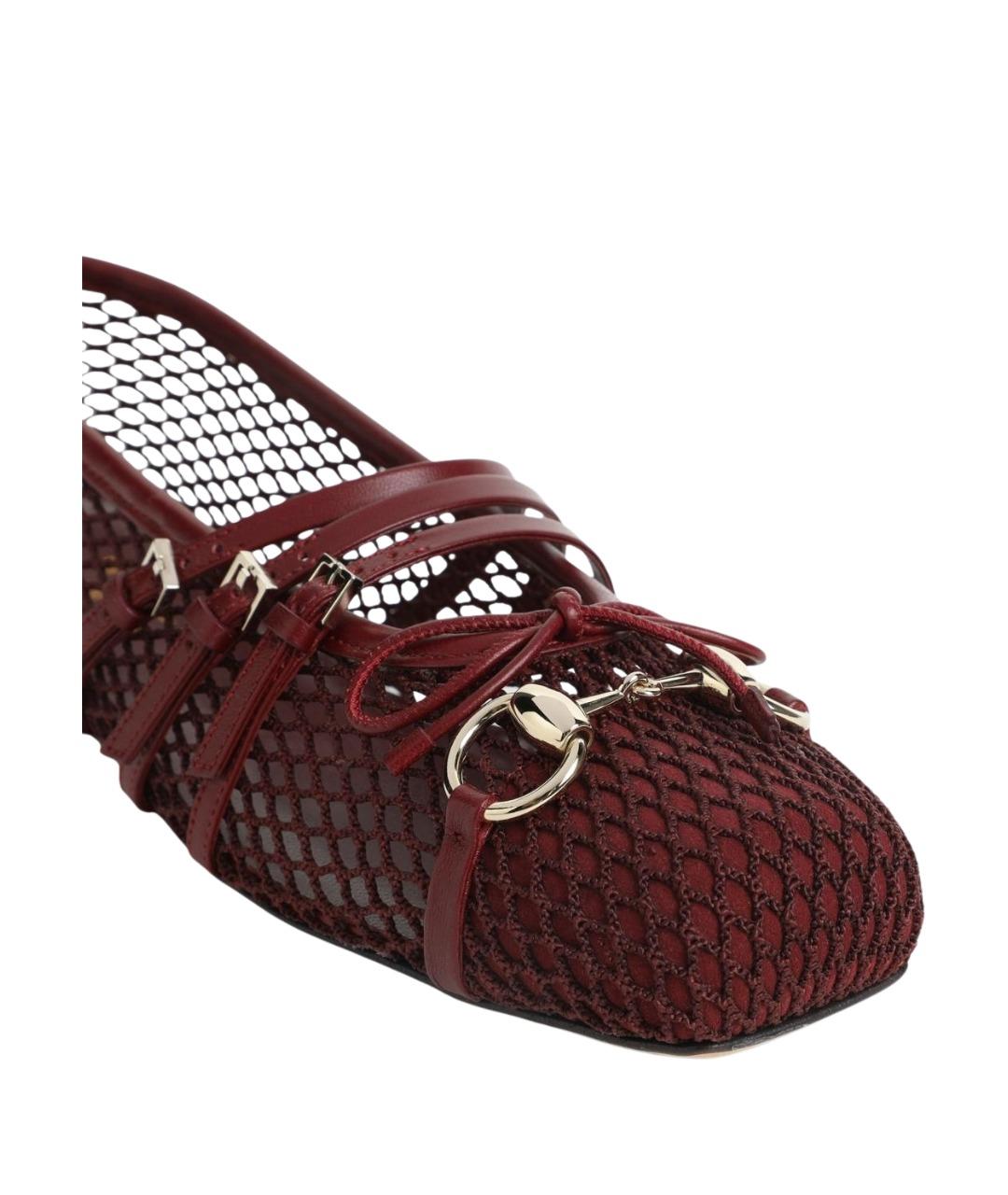GUCCI Бордовые кожаные балетки, фото 4