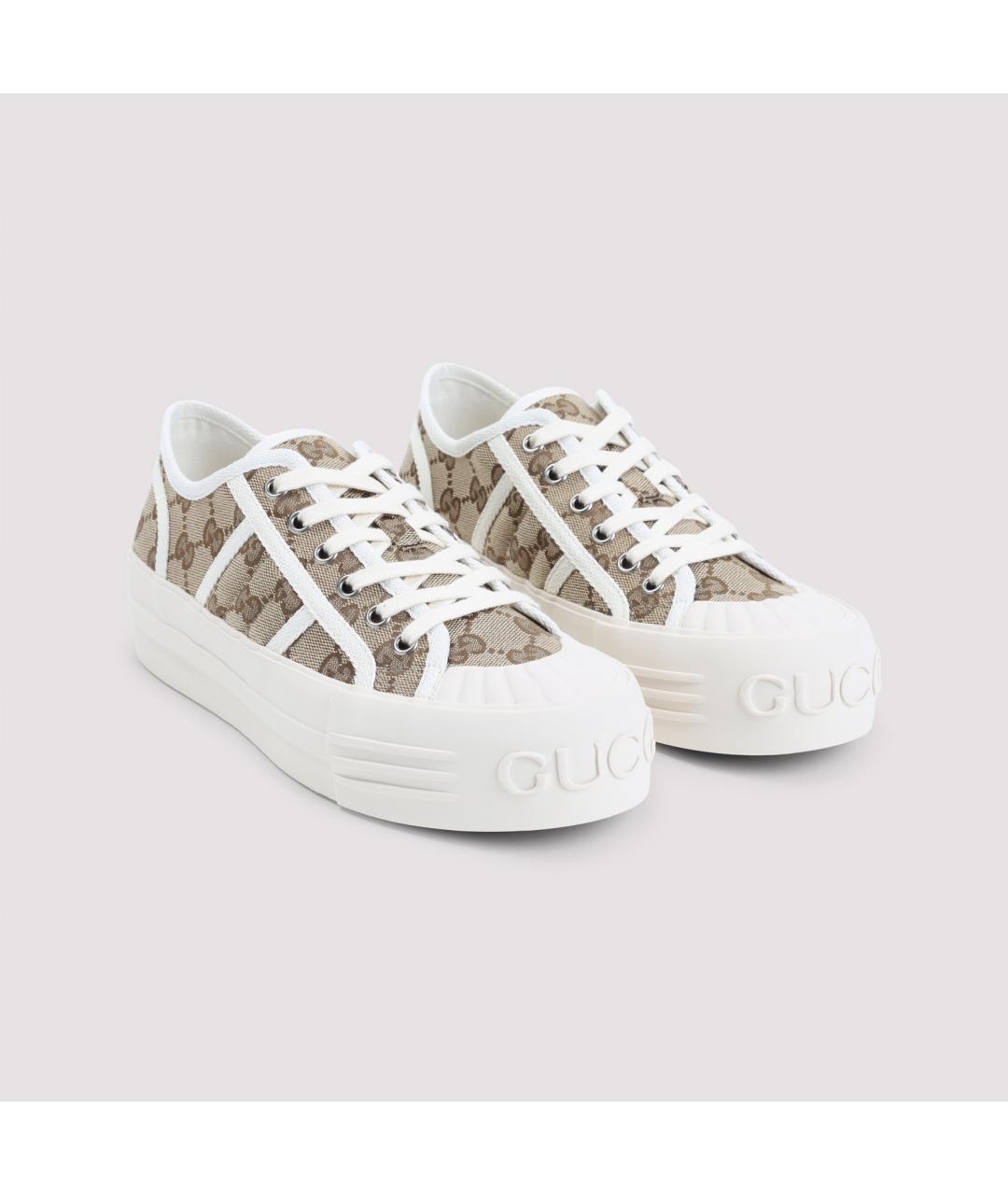 GUCCI Бежевые синтетические кеды, фото 5