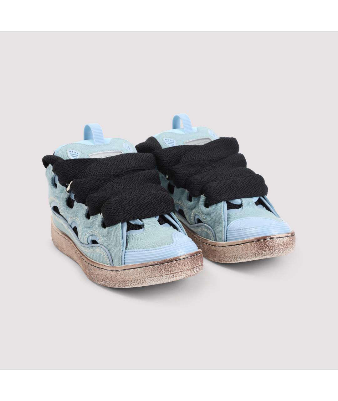 LANVIN Голубые текстильные низкие кроссовки / кеды, фото 5