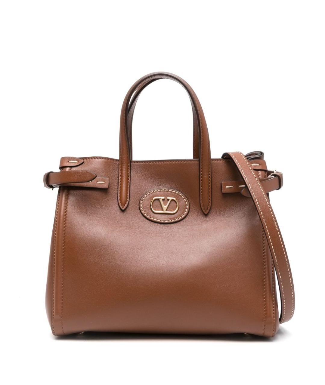 VALENTINO Коричневая кожаная сумка тоут, фото 1