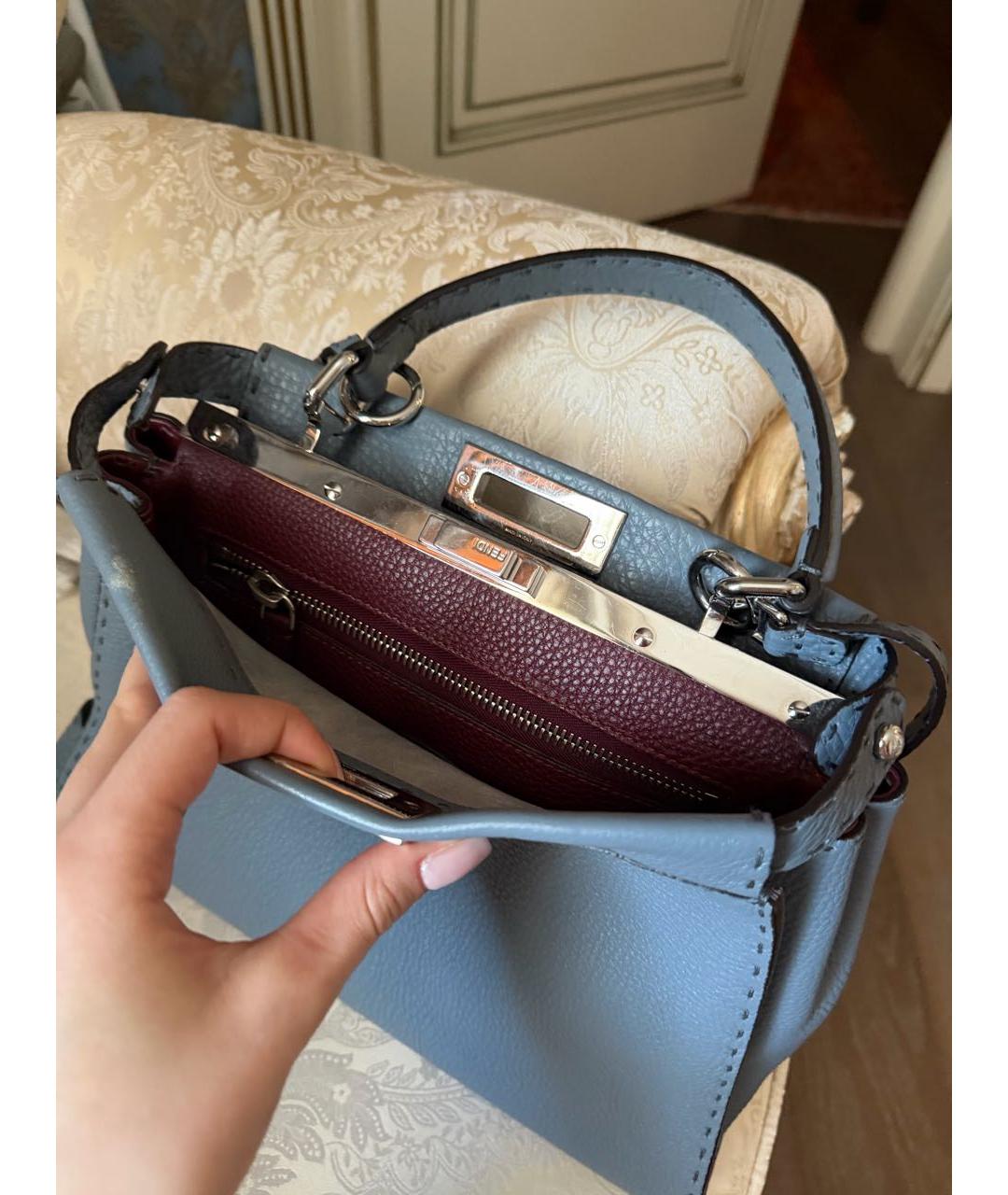 FENDI Голубая кожаная сумка с короткими ручками, фото 4