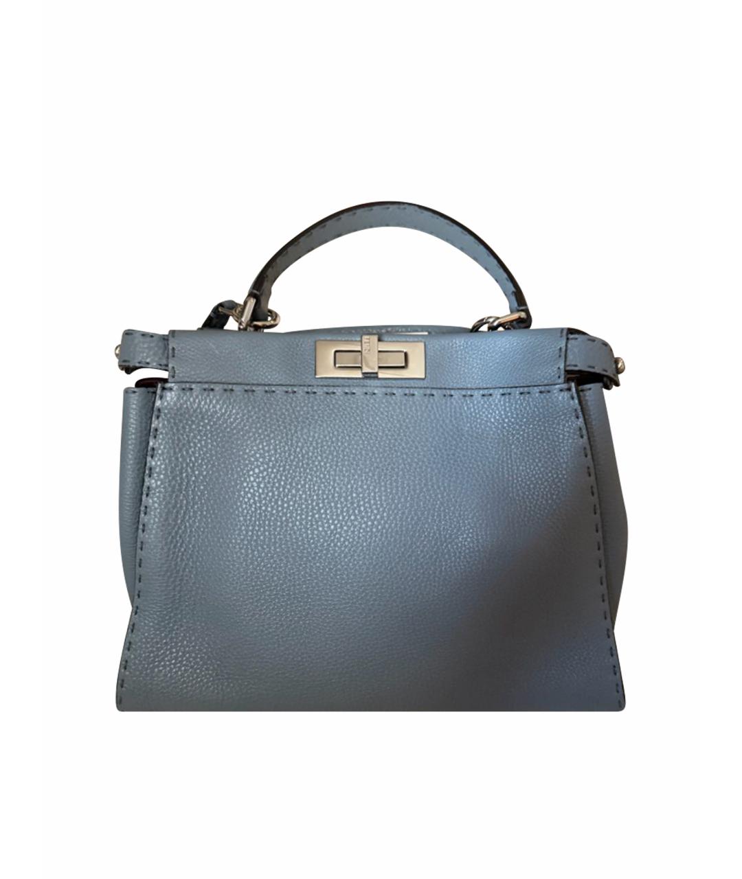 FENDI Голубая кожаная сумка с короткими ручками, фото 1