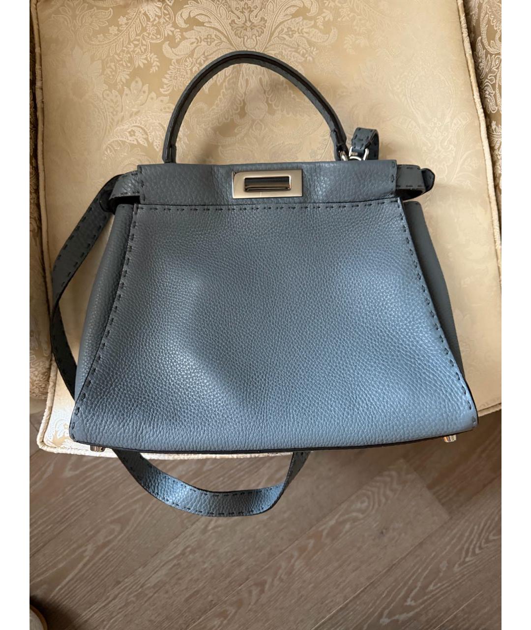 FENDI Голубая кожаная сумка с короткими ручками, фото 2