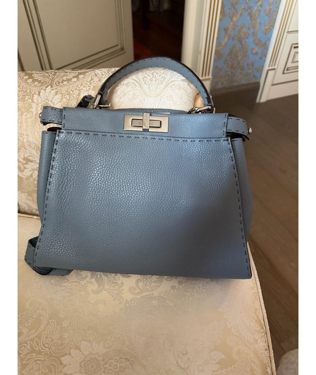 FENDI Голубая кожаная сумка с короткими ручками, фото 5