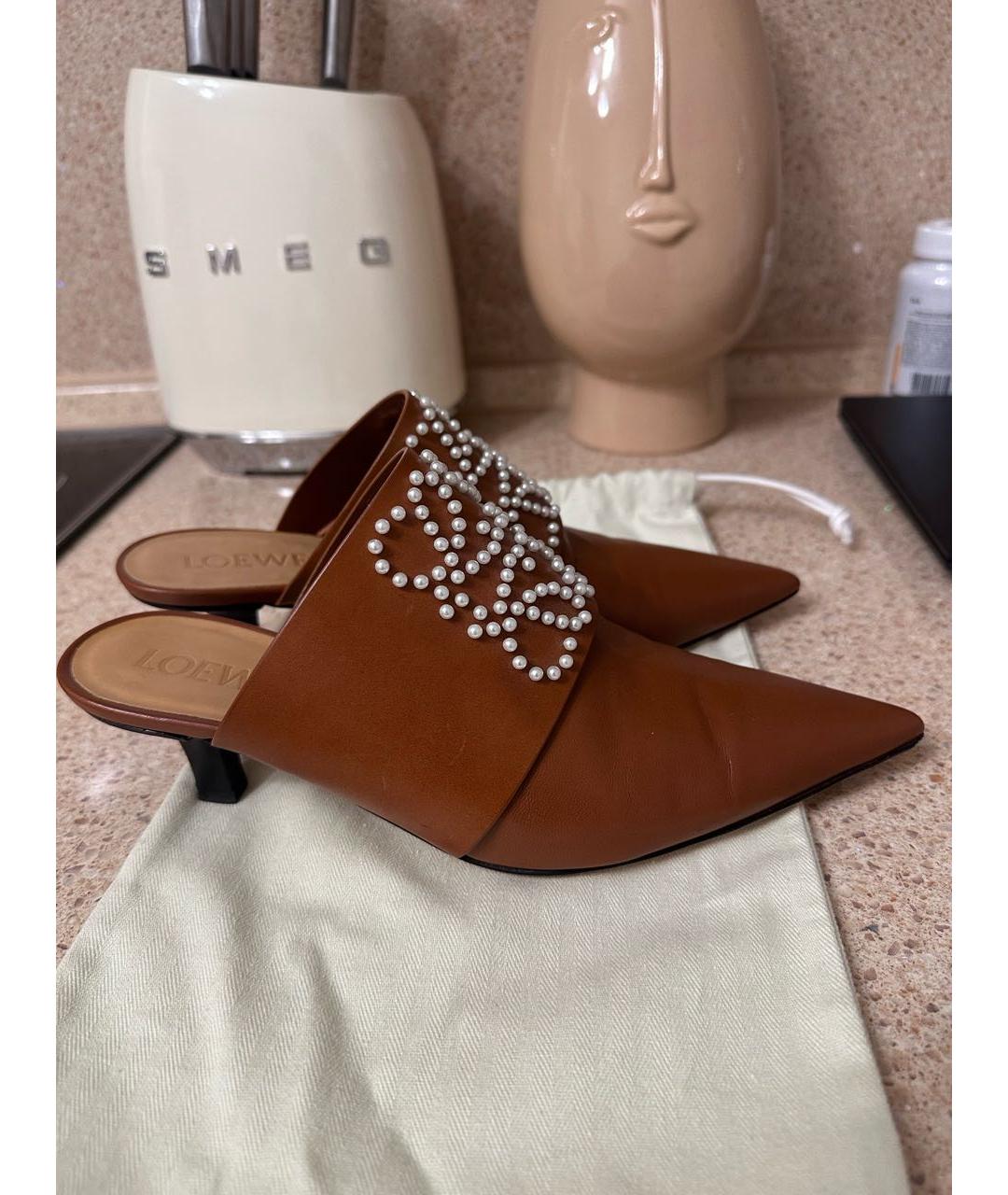 LOEWE Коричневые кожаные мюли, фото 9