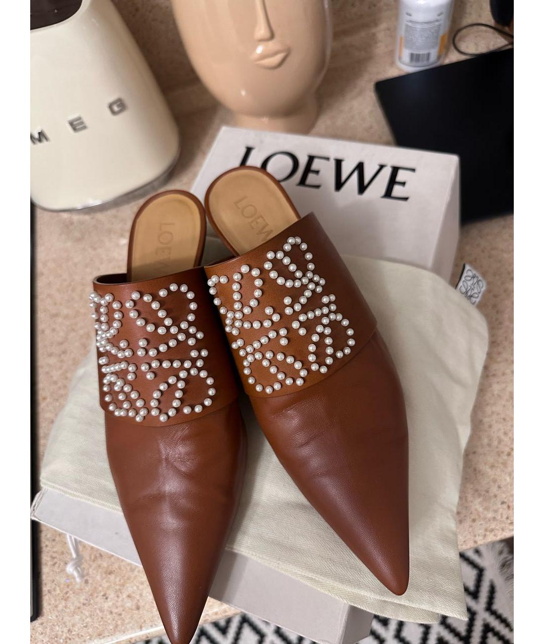 LOEWE Коричневые кожаные мюли, фото 2