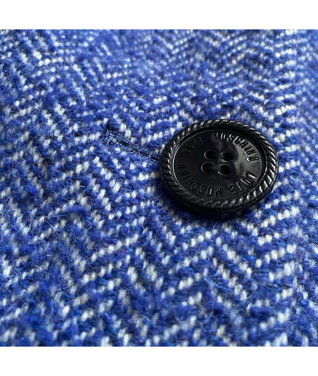 LOVE MOSCHINO Голубое шерстяное пальто, фото 4