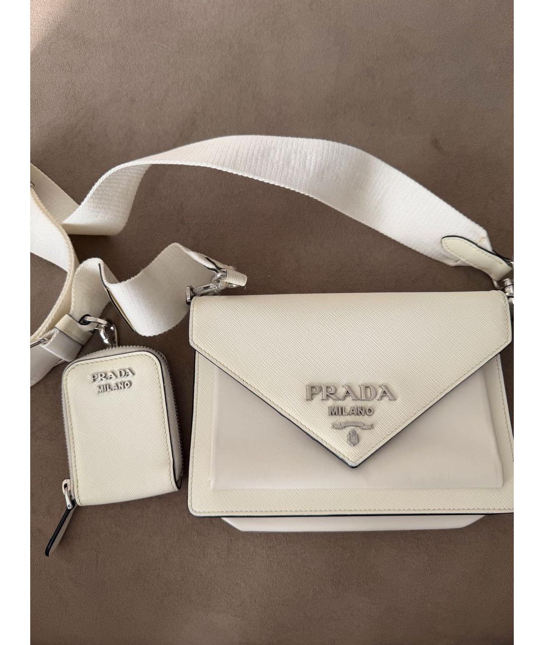 PRADA Белая кожаная сумка через плечо, фото 8