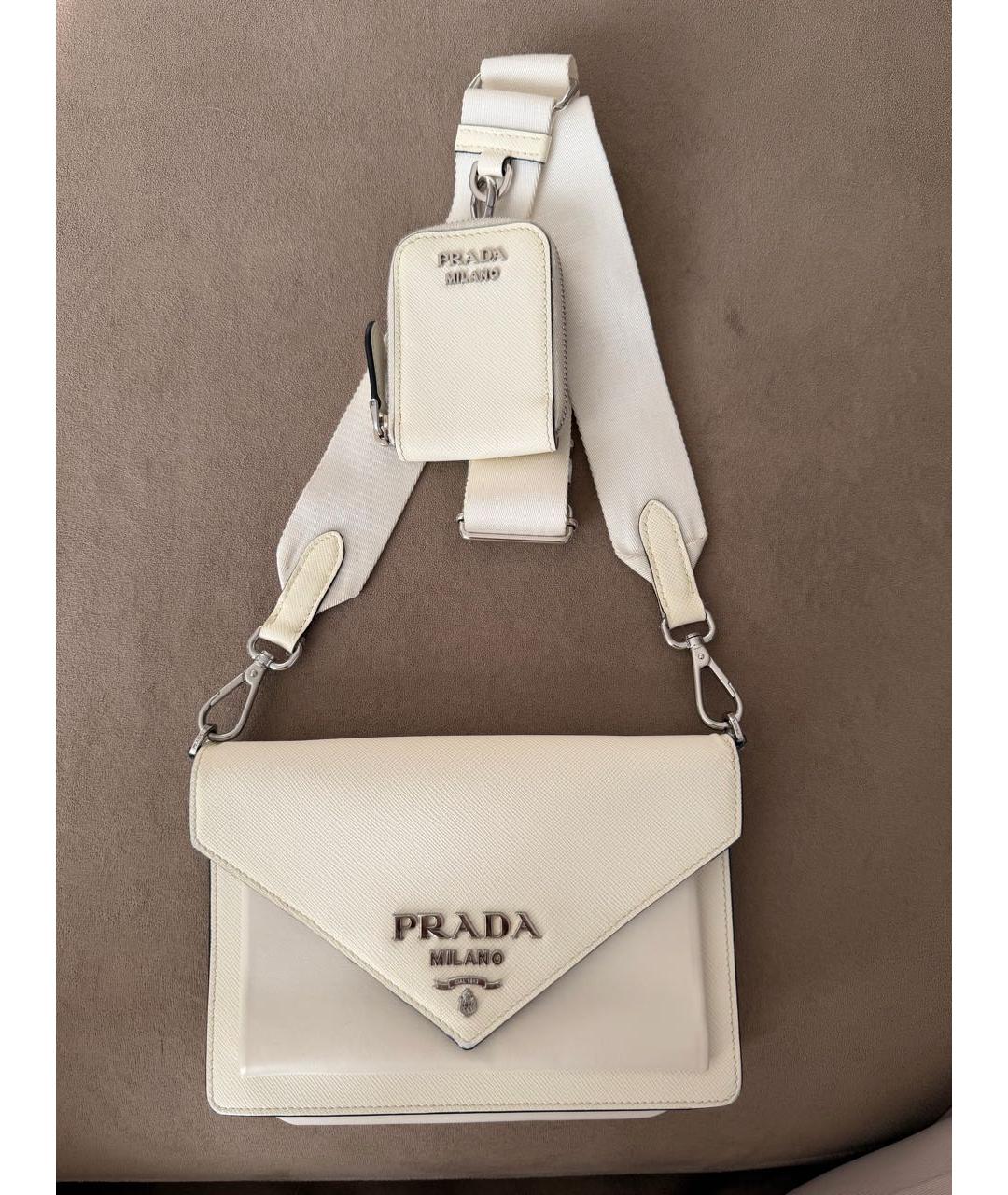 PRADA Белая кожаная сумка через плечо, фото 9